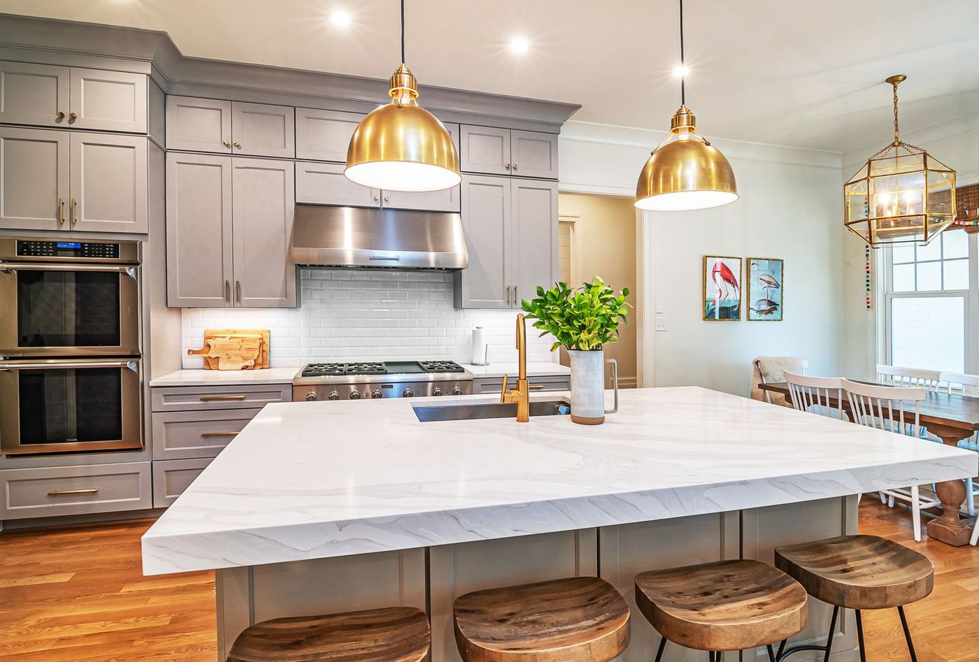 Kitchen brass pendants · Eleven Home design + build